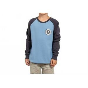 NEW TINY WHALES boys lakeside long sleeve sweatshirt in dusty blue/ vintage blac